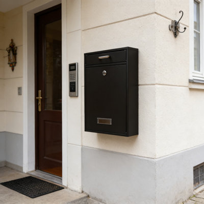 Wall Mounted Locking Mailbox With Vertical Drop Slot - Secure Anti-Theft Design, Large Capacity For Packages And Magazines, Durable Galvanized Steel Construction, Easy Installation