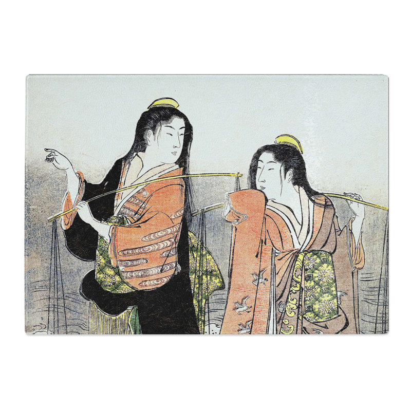 Tempered Glass Maidens of Suma by Torii Kiyonaga Chopping Board, 39 cm x 28.5 cm
