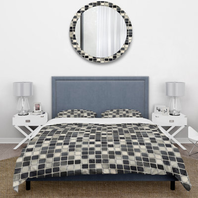 Ensemble de housse de couette noir gris Midcentury Mosaic Tiles II - Midcentury