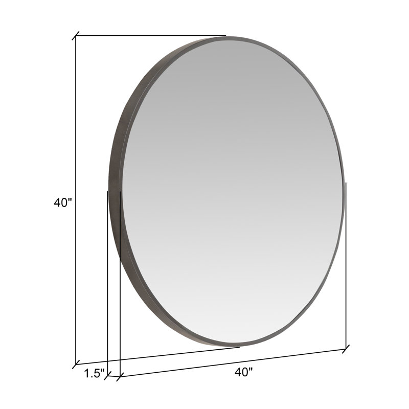 Bali Round Metal Modern Wall Mirror, 40" x 40", Dark Gray