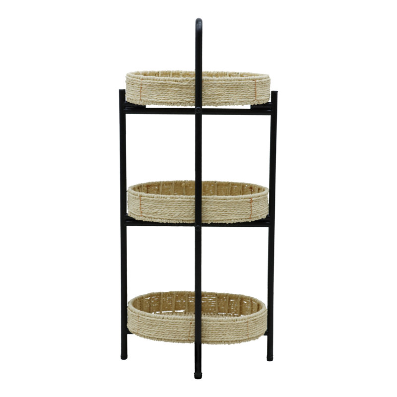 3 tables d'appoint tissées à la main avec structure en métal et rangement amovible, pour l'organisation des collations dans la cuisine de la chambre à coucher