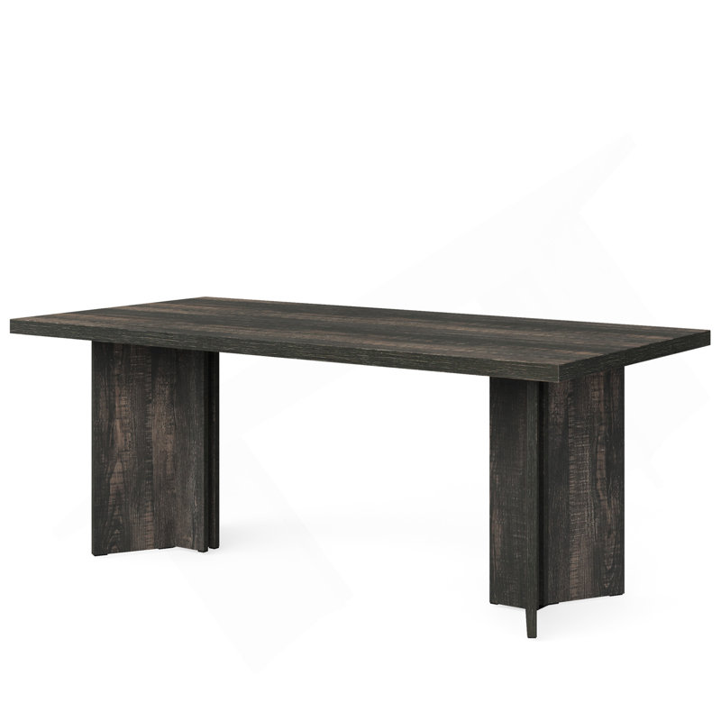 Table de salle à manger 63 "Farmhouse pour 4 à 6 personnes - Table de cuisine rectangulaire rustique en bois avec plateau épais, table de salle à manger moderne gris foncé pour la maison, un appartement ou un petit espace
