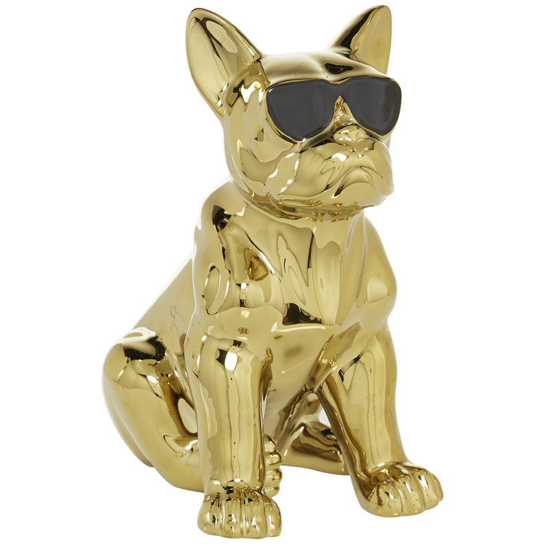 Gottfriede Ceramic Bulldog Decorative Sculpture with Sunglasses, Gold