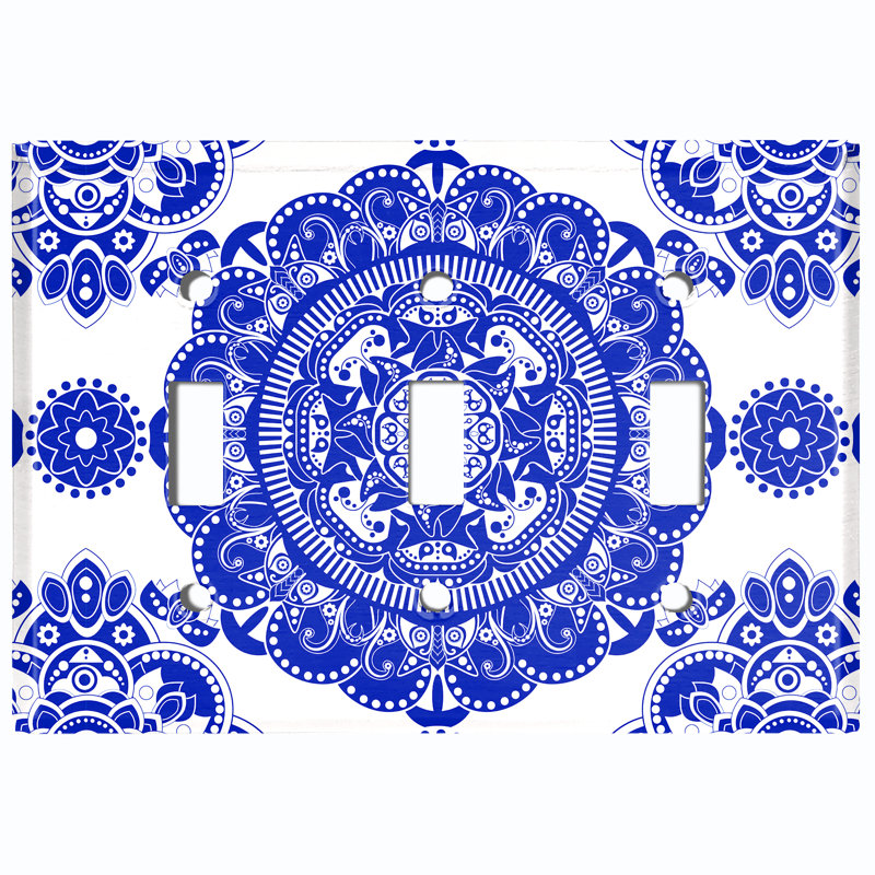 Patterned 3 - Gang Toggle Light Switch Standard Wall Plate, Blue
