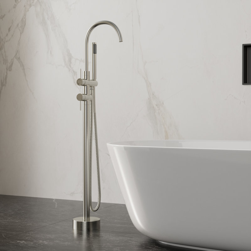 Bec de baignoire au sol avec douchette, Nickel brossé