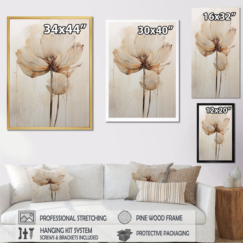 «Beige Lotus Reflections I» sur toile, H 44 po x l 34 po x P 1,5 po, Toile tendue