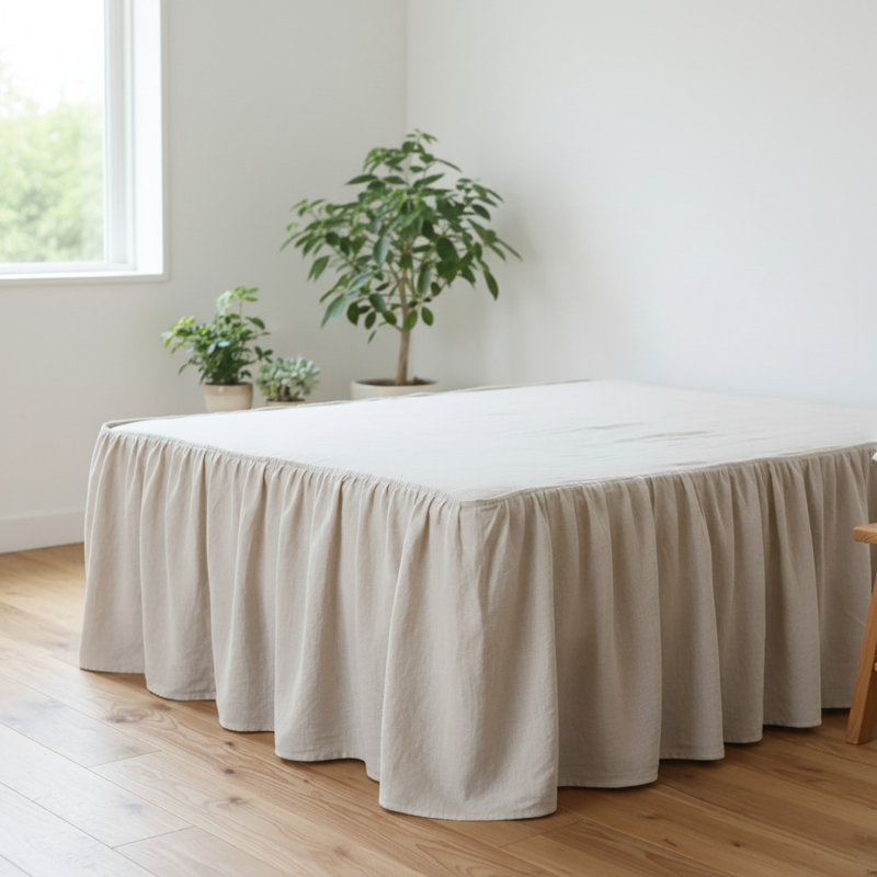 80% jupe de lit à volants en lin français 20% TENCEL, 20 po, Grand, Naturel