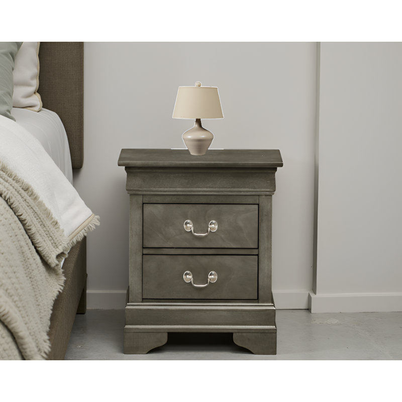 Table de chevet 2 tiroirs Temara Grey, Gris