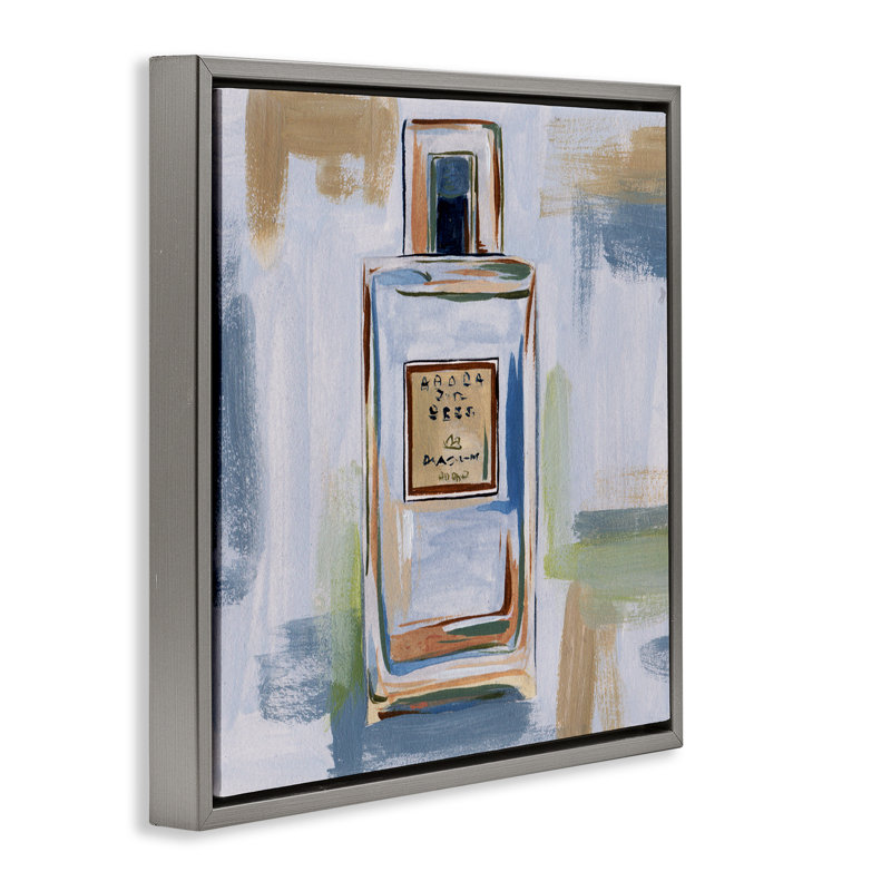 «Neutral Perfume Bottle Floater» par Melissa Wang, H 18 po x l 18 po, Cadre flottant gris lustré