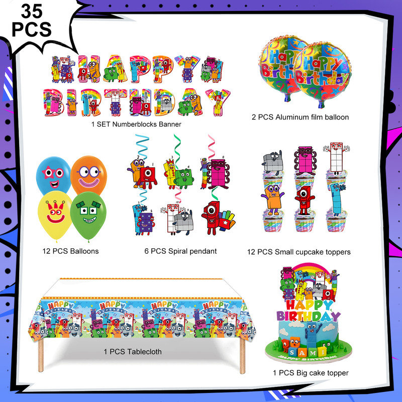 Number Blocks Birthday Party Supplies,35pcs Number Blocks Party Decorations Set