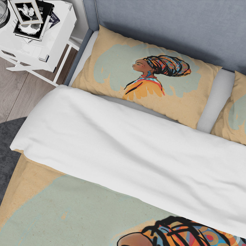 Portrait de femme afro-américaine avec Turban II - ensemble de housse de couette moderne - microfibre de polyester