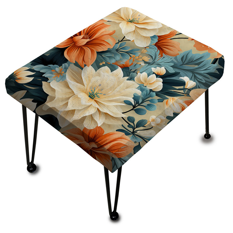 Terre cuite chaude et motif botanique floral - Repose-pieds rectangulaire floral