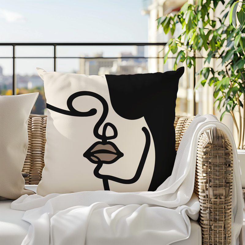 Vie Abstract Reversible Indoor/Outdoor Square Pillow, 19"H x 19"W, Black