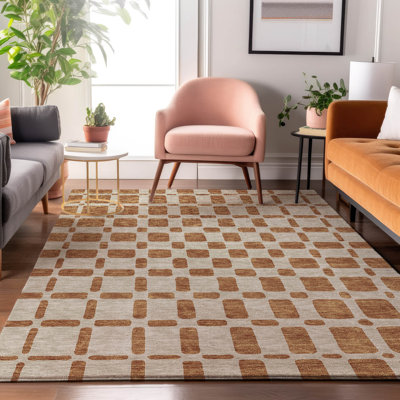 Premium Machine Washable Prisco Terracotta Rug