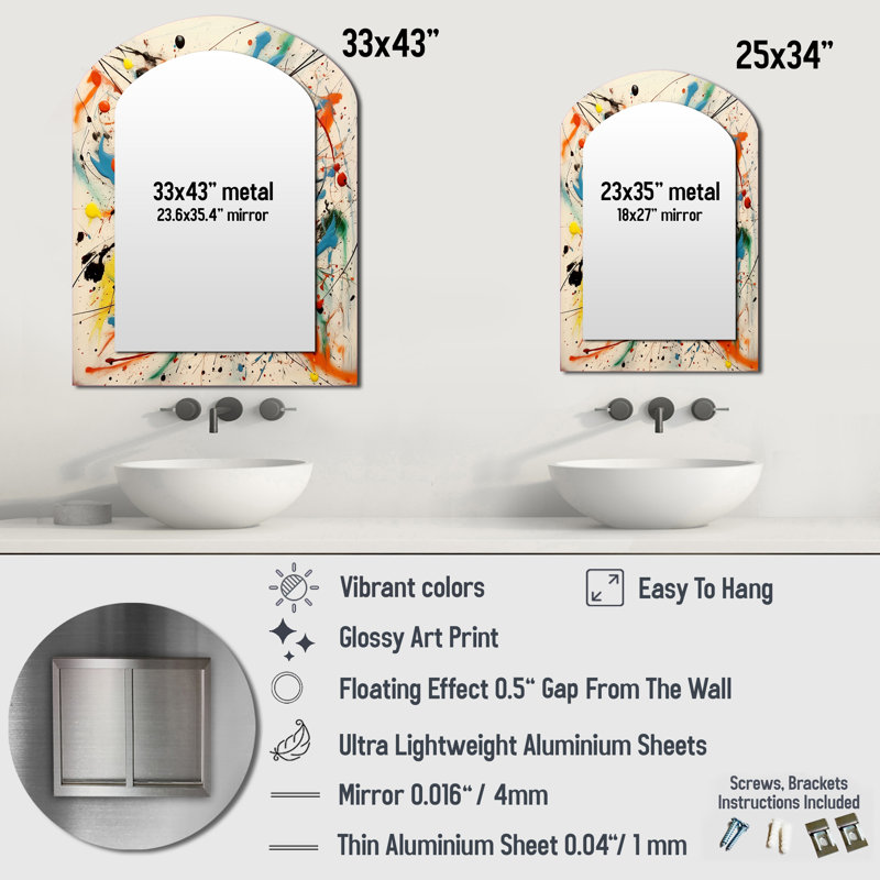 «All That Jazz Colorful Joy II - Abstract Collages Arch large Mirror, Modern, 34 po x 25 po