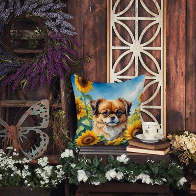 Coussin décoratif épagneul tibétain en tournesols