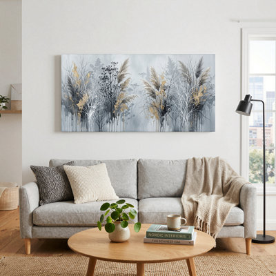 Ensemble de 1 tableau abstrait sur toile représentant des herbes