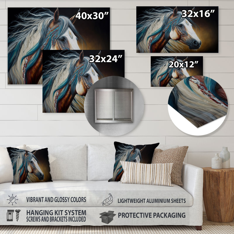 Cheval indien coloré II - décoration murale moderne en métal, H 12 po x l 20 po x P 1 po