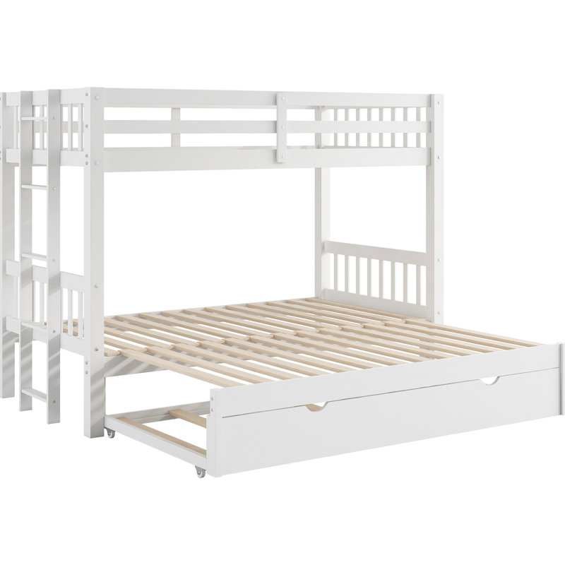 Twin Over Pull - Out Bunk Bed, White Trundle, Space Saving, Full Length Guardrails, Wood Bed Setup With Trundle In White, Accommodates 4, Easy Assembly, Pine And Build