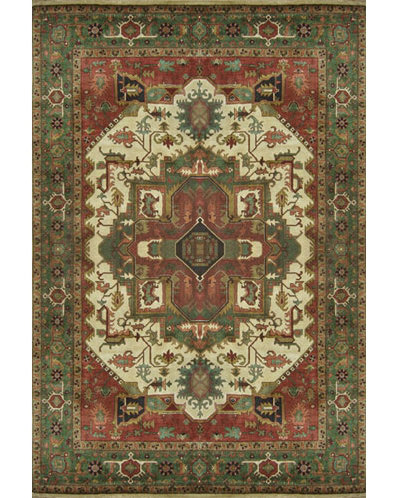 Tapis Heriz Signature Heirloom M003 - ivoire / vert émeraude, 4 pi x 6 pi
