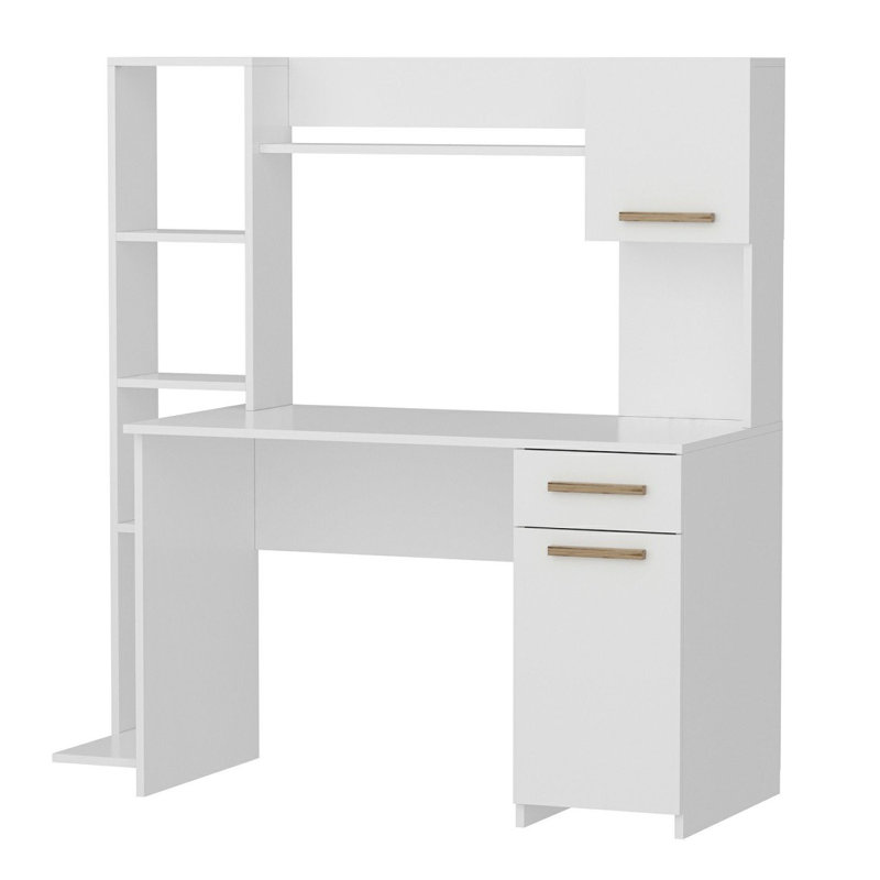 Bureau d'étude moderne avec bibliothèque, blanc, 47,2 po x 30,3 po x 23,6 po | 100% panneau de particules enduit de mélamine, épaisseur: 0,7 pouce | Comprend une tablette (48 po x 8,3 po) et une bibliothèque (8,7 po x 59,4 po x 19,7 po) | Élégant e