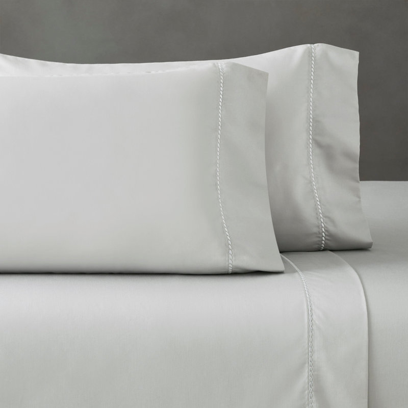 Ensemble de draps en coton mélangé à ourlet brodé 600 fils imperia, Ensemble de draps pour lit double avec 2 taies d'o