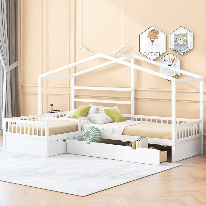 Lit plateforme simple avec 3 tiroirs de rangement blancs et de taille fascinante, solides et confortables, Blanc