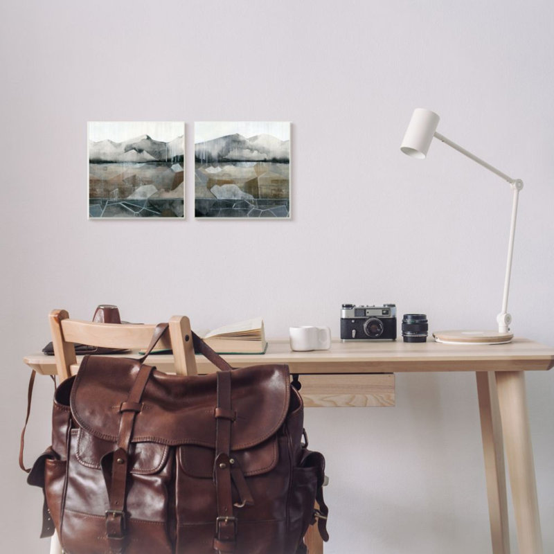 «Rustic Mountain Landscape with Geometric Lines» par Grace Popp - ensemble de 2 reproductions d'art, Plaque murale