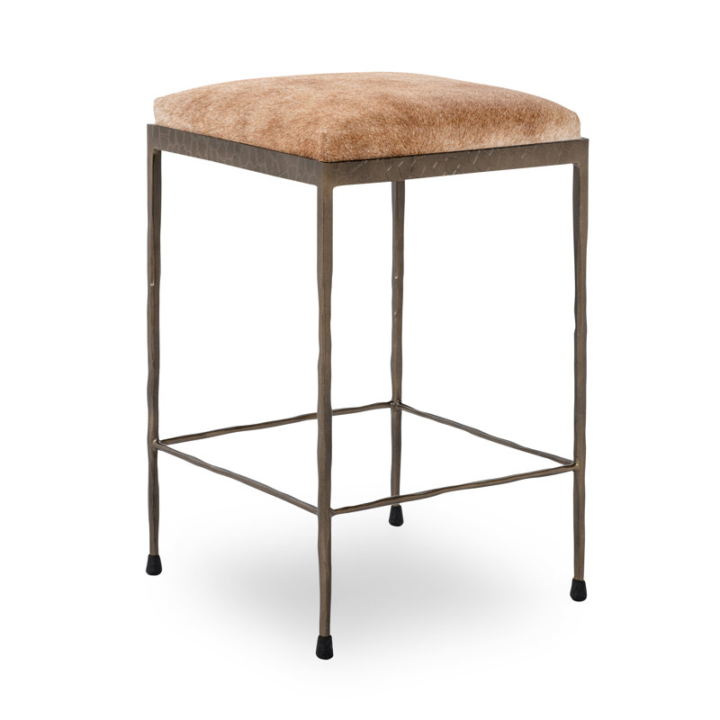 Bose Hair On Hide Leather Counter Stool, Blonde/Brass