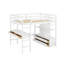 Lit mezzanine double avec bureau intégré, tablettes et tiroirs de rangement