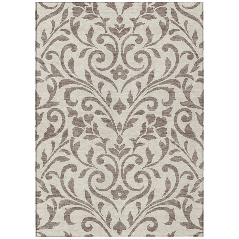Tapis taupe intérieur / extérieur floral 9 'X 12'