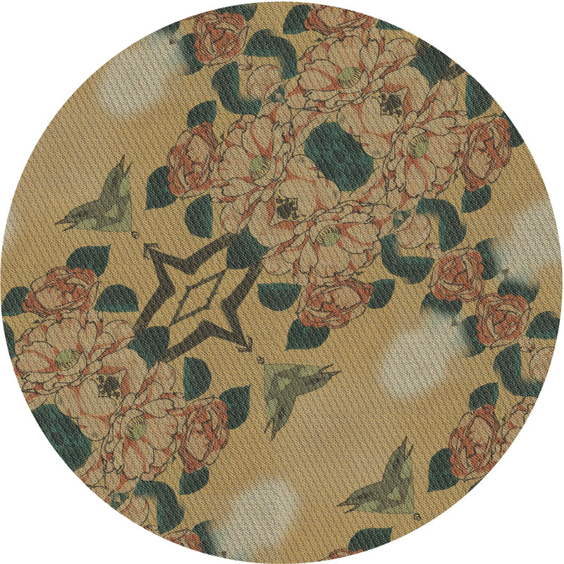 Tapis bleu marine/beige/rouge à motifs Cartana, Rond 3 pi
