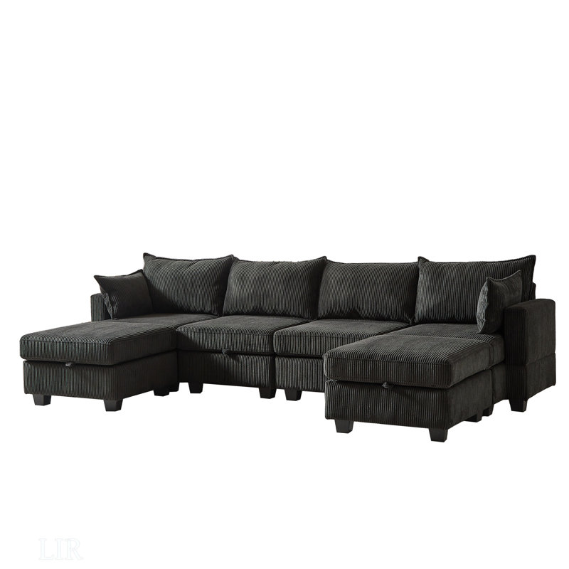 113.5'' Modular Sectiona Corduroy Sofa, Black Corduroy