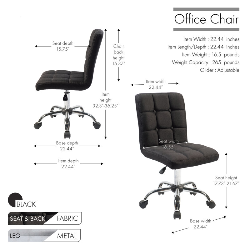 Chaise de bureau en tissu Paillere, Noir