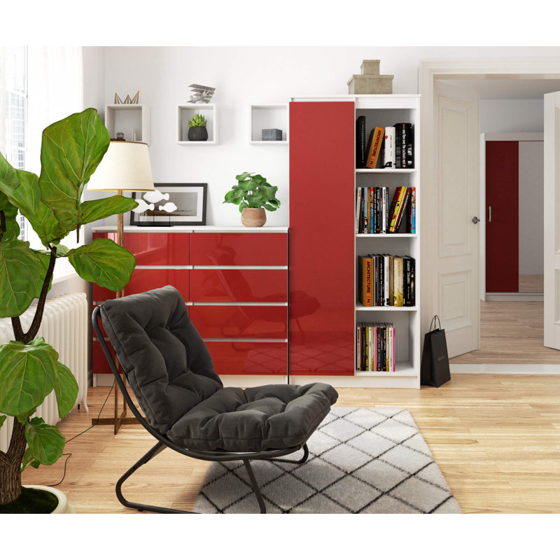 Alexondra 180cm H x 80cm W Standard Bookcase, Red/White