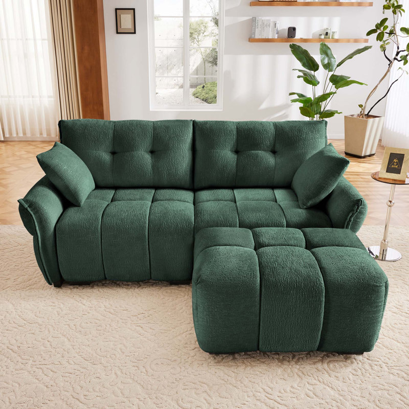 Canapé en chenille 2 places avec repose-pieds, Vert