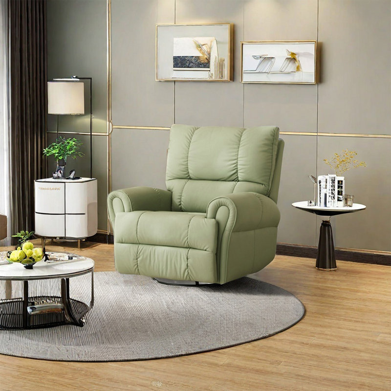 Fauteuil inclinable ergonomique et structure en bois massif., Similicuir vert
