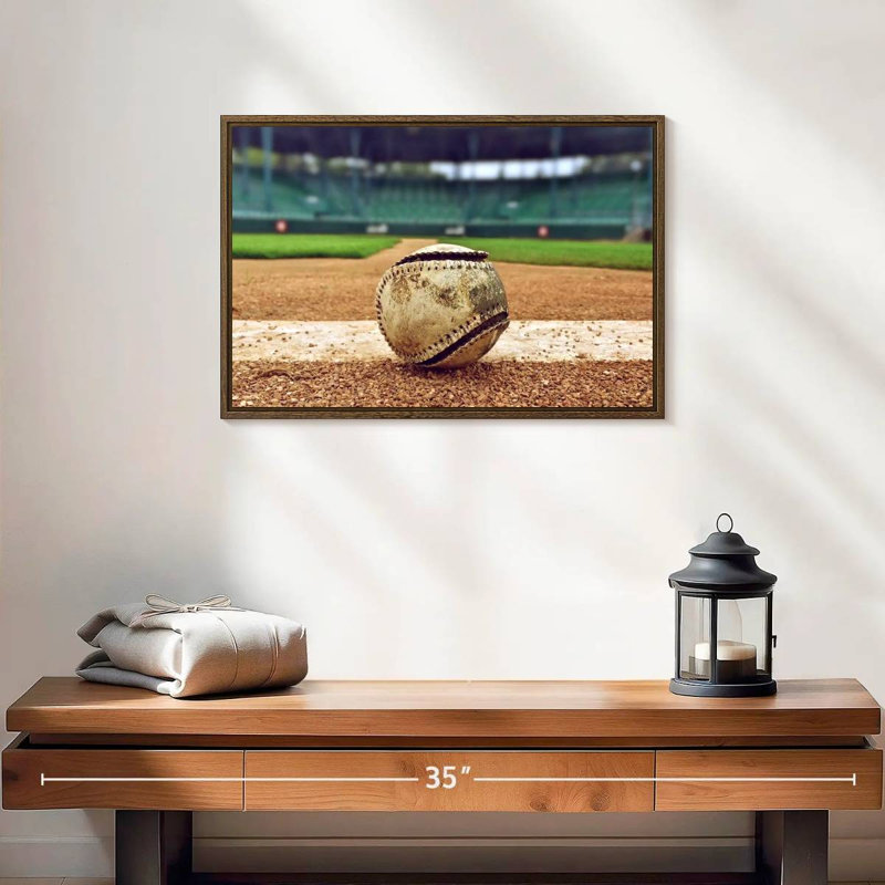 Baseball In Stadium, 19" X 13", Floating Frame Walnut