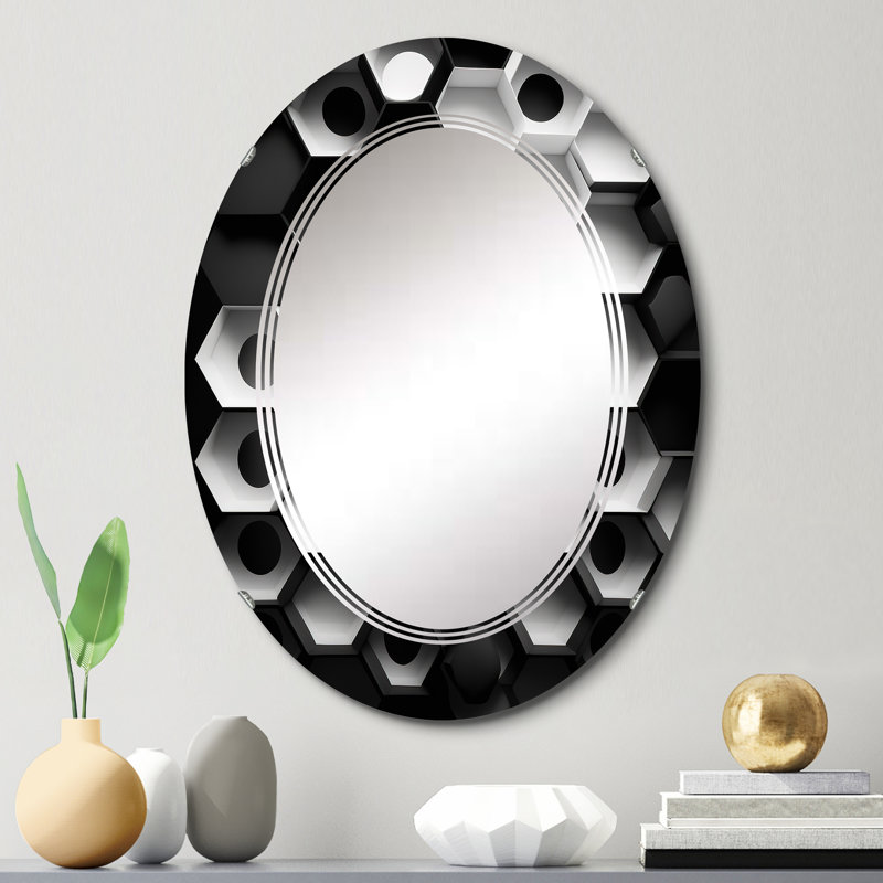 Quadry - Abstrait géométrique noir et blanc II - Miroir mural géométrique moderne, 30 po x 20 po
