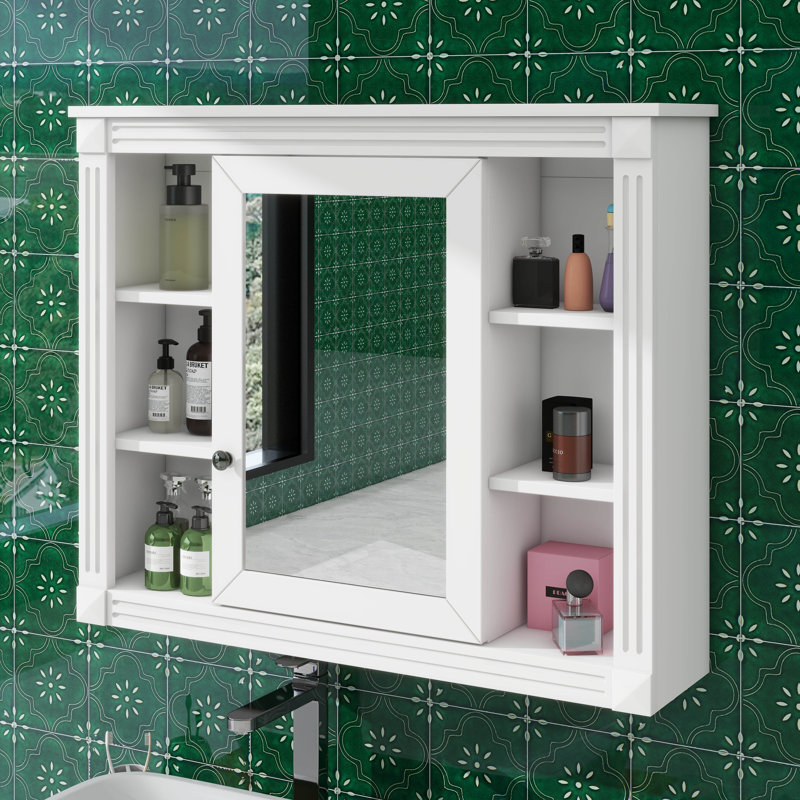 Armoire de salle de bain murale moderne 35 "x 28" avec miroir et 6 tablettes ouvertes