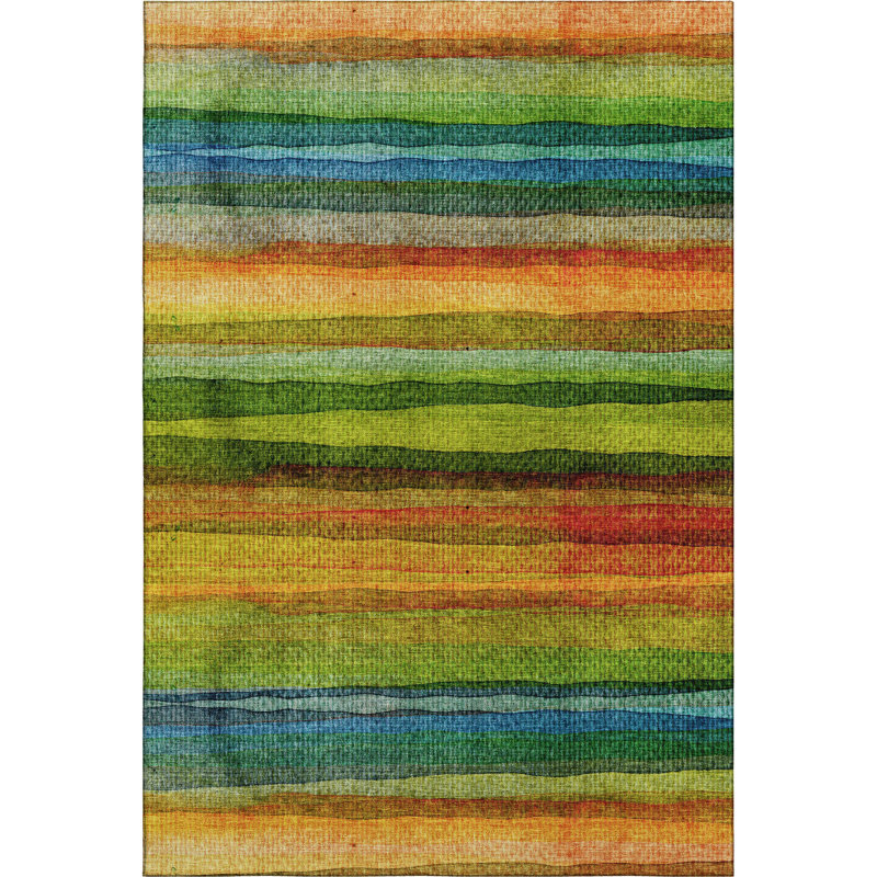 Premium Machine Washable Mayfield AMF2093 Striped Rug, 8' x 10', Green