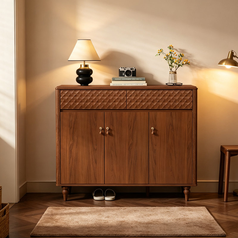 Armoire à chaussures 39,37 po Mid-Century 2 tiroirs 3 portes grande capacité