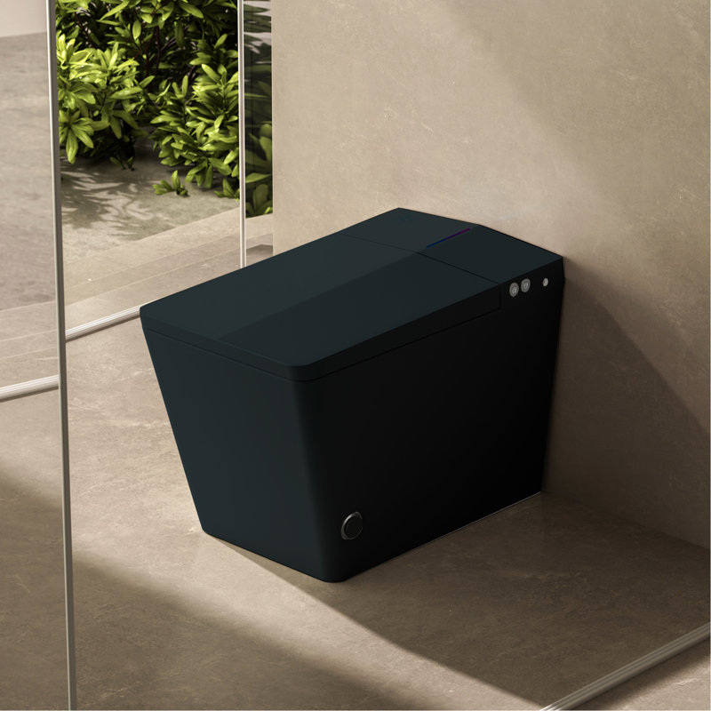 Black Square Smart Toilet With Built-In Tank, Auto Flush, Heated Seat, Remote Control, Led Display, Association Modern Visual Display