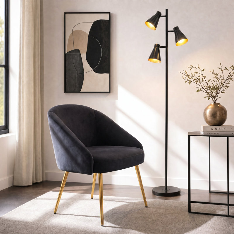 Chaise avec accoudoirs en velours Sutton, Velours noir