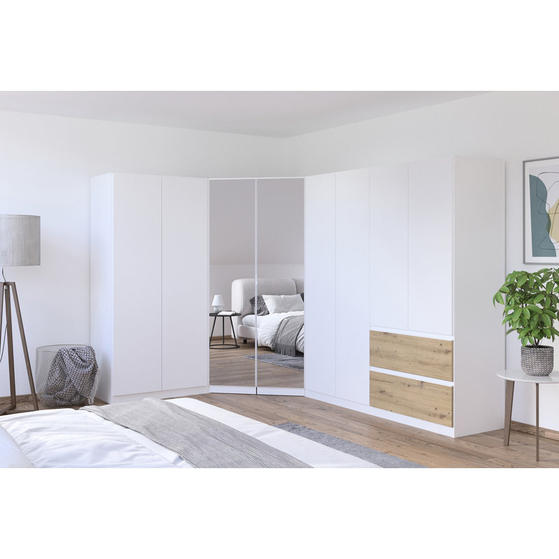 Wardrobe wardrobe set COSTA handle-less front, push-to-open, White/Oak Artisan