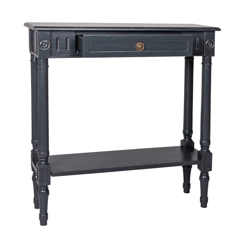 31.5" Narrow Wood Console Table With Drawer, Black