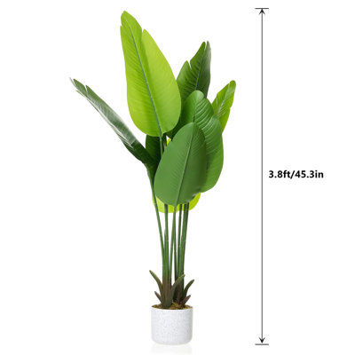 Arbre de paradis artificiel 45 po 45 po en pot blanc, faux palmier tropical de 3,8 pi pour un décor de bureau intérieur extérieur, nécessitant peu d'entretien
