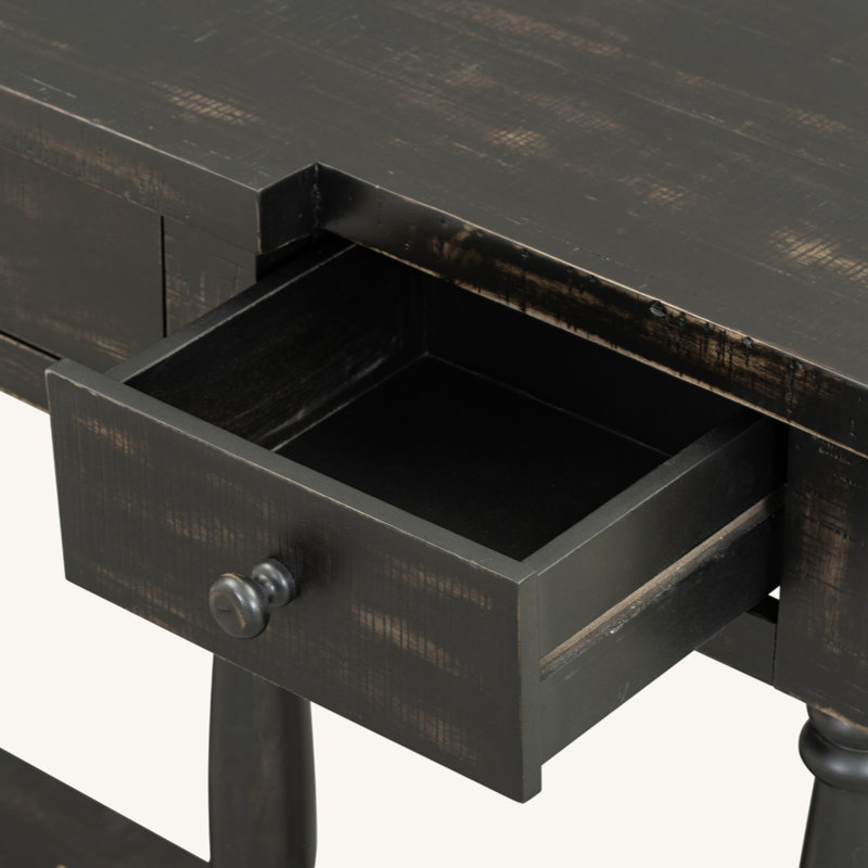 Retro Console Table | 4 Front-Facing Storage Drawers & 1 Shelf | for Hallway, Living Room, Bedroom, Antique Black