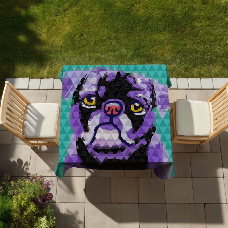 Geometric Pug Tablecloth | Purple Animals Retro Home Decor