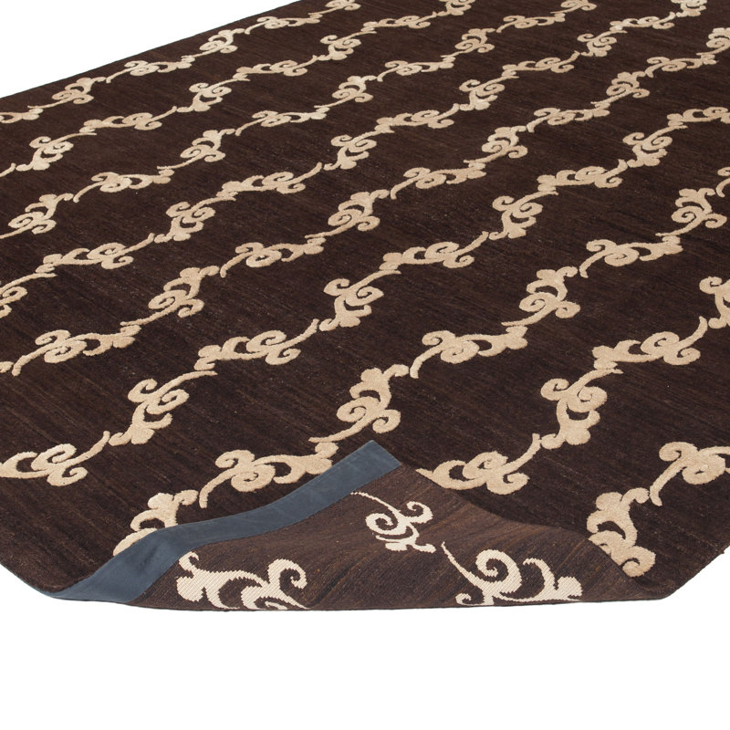 Brown Nu Vibrant Modern Tibetan Wool Silk Blend Rug, Rectangle 8' x 10'